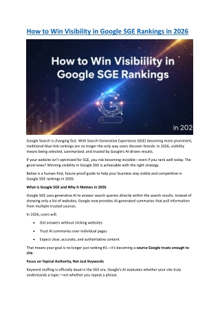 How to Win Visibility in Google SGE Rankings in 2026