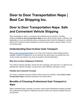 Door to Door Transportation Napa Best Car Shipping Inc