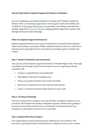 Step-by-Step Guide to Implant-Supported Dentures in Mumbai