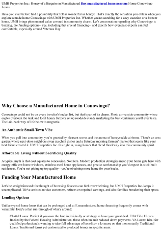 UMH Properties Inc.: Honey of a Deal on Manufactured Home Conowingo Loans