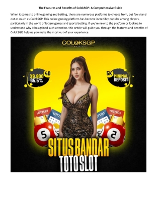 The Features and Benefits of ColokSGP: A Comprehensive Guide