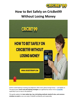 How to Bet Safely on CricBet99 Without Losing Money