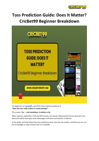 Toss Prediction Guide: Does It Matter? CricBet99 Beginner Breakdown