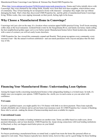 . Manufactured Home Conowingo Loan Options & Veterans Day Deals|UMH Properties I