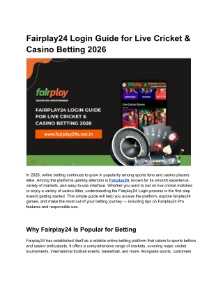 Fairplay24 Login Guide for Live Cricket & Casino Betting 2026
