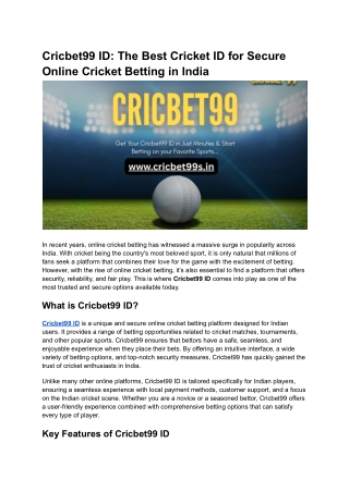 Cricbet99 ID_ The Best Cricket ID for Secure Online Cricket Betting in India