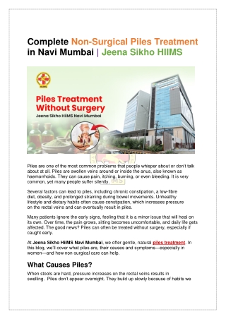 Complete Non-Surgical Piles Treatment in Navi Mumbai  Jeena Sikho HIIMS
