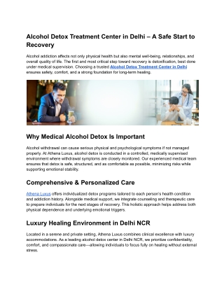 Alcohol Detox Treatment Center in Delhi – Athena Luxus