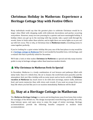 Christmas Holiday in Matheran_ Experience a Heritage Cottage Stay with Festive Offers