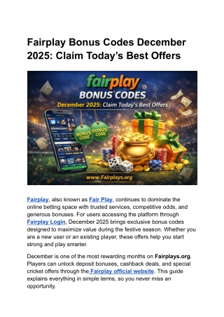 Fairplay Bonus Codes December 2025 Claim Today’s Best Offers