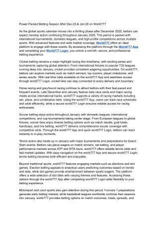 Power-Packed Betting Season After Dec-25 & Jan-26 on World777