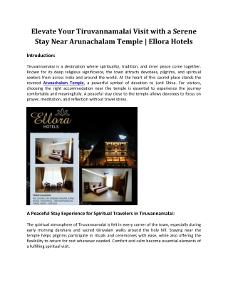 Elevate Your Tiruvannamalai Visit with a Serene Stay Near Arunachalam Temple
