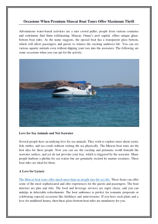 Occasions When Premium Muscat Boat Tours Offer Maximum Thrill