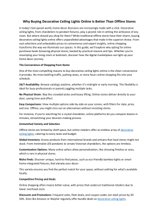 Why Buying Decorative Ceiling Lights Online Is Better Than Offline Stores