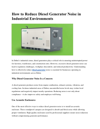 How to Reduce Diesel Generator Noise in Industrial Environments