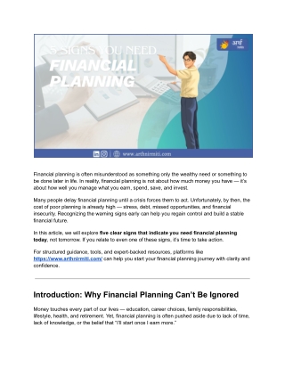 5 Signs You Need Financial Planning Today