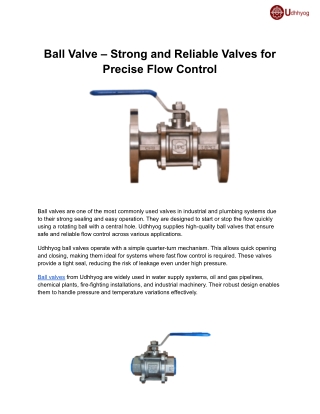 Ball Valve – Strong and Reliable Valves for Precise Flow Control