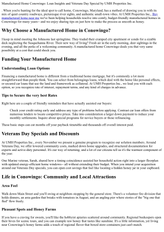 . Manufactured Home Conowingo: Loan Insights and Veterans Day Special by UMH Pro