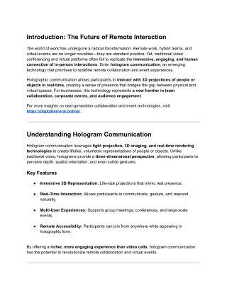 Hologram Communication for Remote Teams & Events