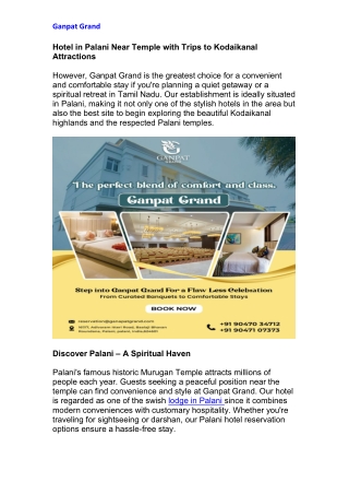 Hotel in Palani Near Temple with Trips to Kodaikan