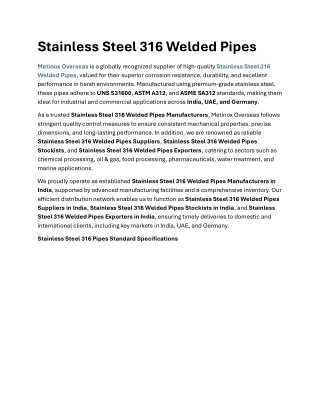 Stainless Steel 316 Welded Pipes