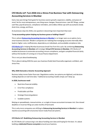 Outsourcing Accounting Services in Mumbai: How CFO Works LLP Helps Businesses Go