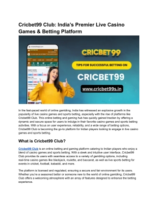 Cricbet99 Club_ India’s Premier Live Casino Games & Betting Platform