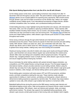 Elite Sports Betting Opportunities from Late Dec-25 to Jan-26 with Ultrawin