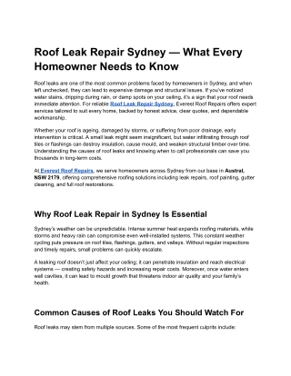 Roof Leak Repair Sydney – Protect Your Home Before Minor Leaks Become Major Damage