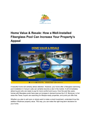 Home Value & Resale- How a Well Installed Fiberglass Pool Can Increase Your Property’s Appeal