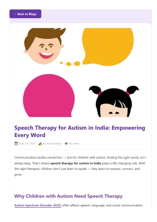 Autism Speech Delay Treatment in Delhi | Manovaidya