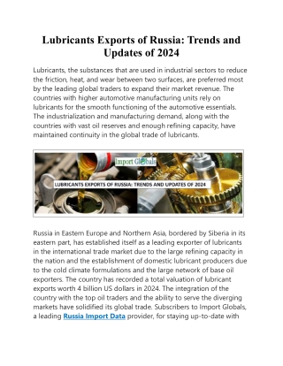Lubricants Exports of Russia – Detailed Trade Statistics & Market Insights
