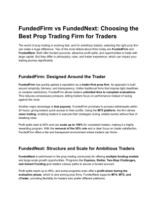 FundedFirm vs FundedNext: Which Prop Trading Firm Should You Choose?