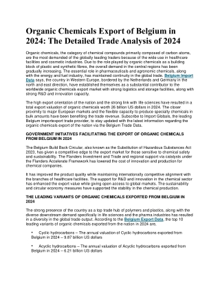 Organic Chemicals Export of Belgium – Detailed Trade Statistics