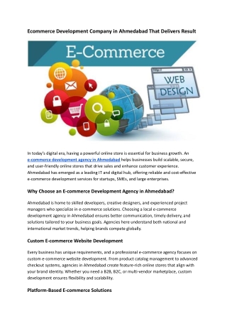 Ecommerce Development Agency In Ahmedabad​