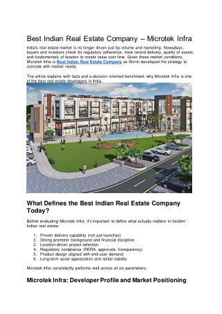 Best Indian Real Estate Company– Microtek Infra