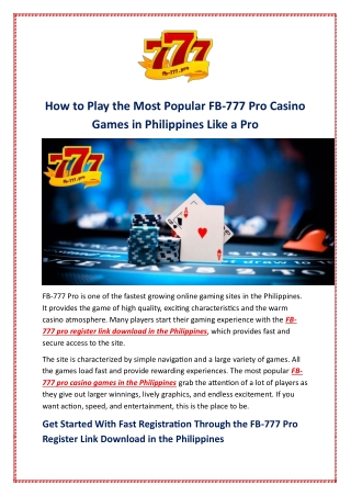 How to Play the Most Popular FB-777 Pro Casino Games in Philippines Like a Pro