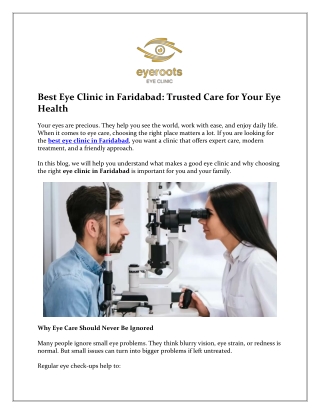 Restore Your Vision at the Best Eye Clinic in Faridabad