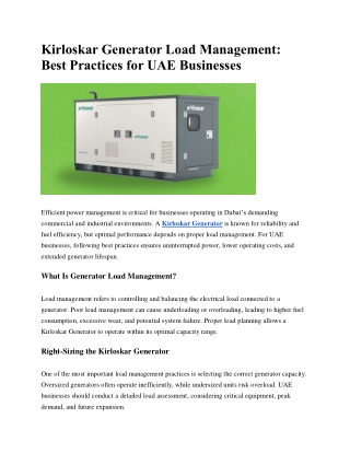 Kirloskar Generator Load Management: Best Practices for UAE Businesses