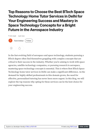 Key Reasons to Enroll Best BTech Space Technology home tutor services in Delhi