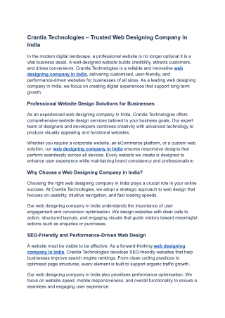 Crantia Technologies – Trusted Web Designing Company in India