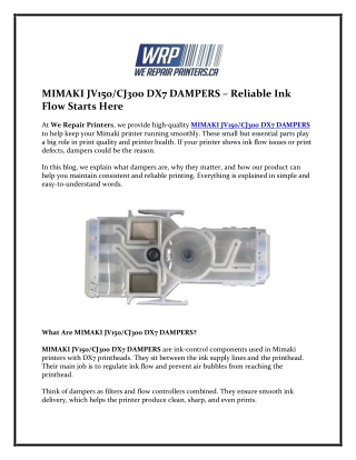 Premium MIMAKI JV150/CJ300 DX7 DAMPERS for Printing Excellence