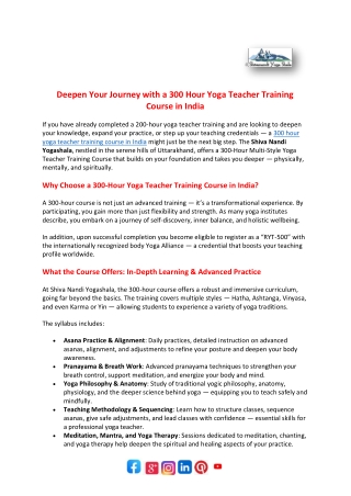 Deepen Your Journey with a 300 Hour Yoga Teacher Training Course in India Shiva Nandi Yogashala