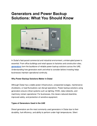 Generators and Power Backup Solutions: What You Should Know