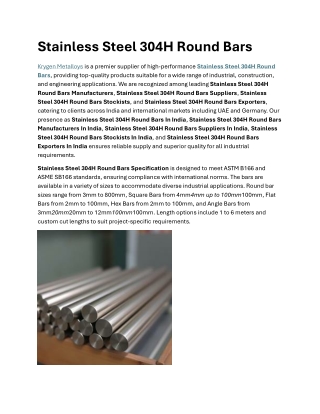 Stainless Steel 304H Round Bars