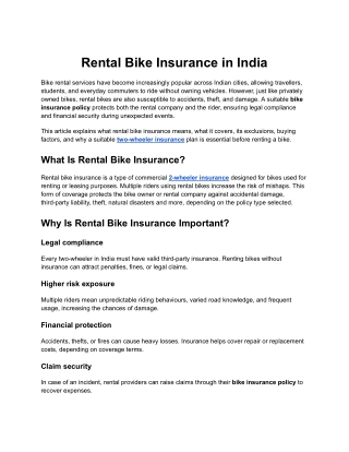 Rental Bike Insurance in India - SBIG