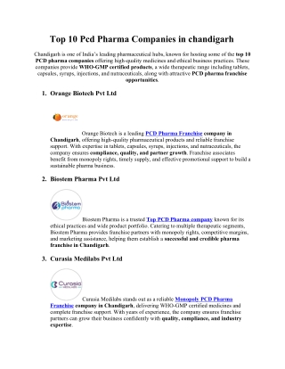 Top 10 Pcd Pharma Companies in chandigarh list Pdf