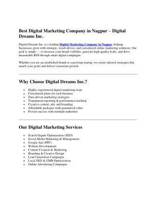 Best Digital Marketing Company in Nagpur | Digital Dreams Inc