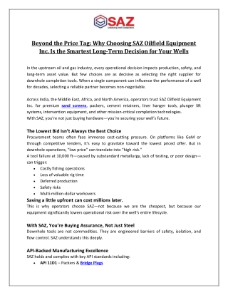 Beyond the Price Tag Why Choosing SAZ Oilfield Equipment Inc. Is the Smartest Long-Term Decision for Your Wells