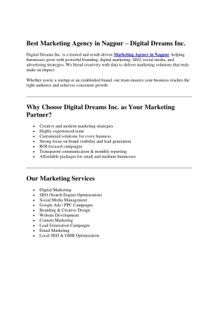 Best Marketing Agency in Nagpur |Digital Dreams Inc